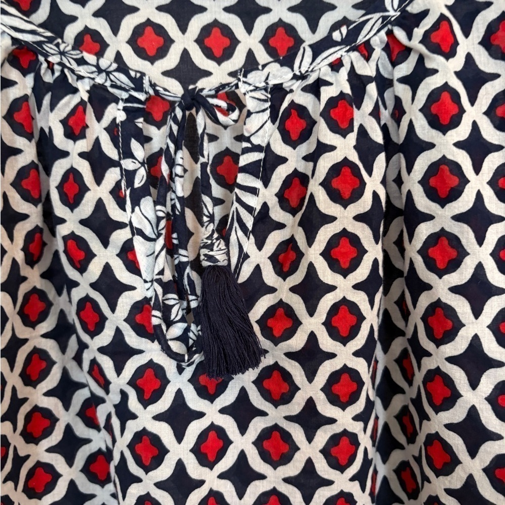 Tommy Bahama Geo Floral Nautical Cotton Split Neck Tunic Blouse Top Large - Picture 4 of 15